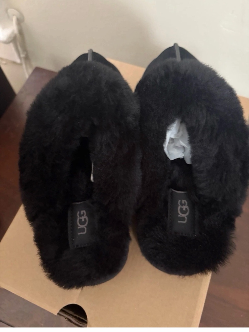 UGG Women's Black Plush Shearling Slide Slippers